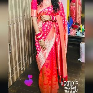 Elegant Pink and Orange Banarasi Silk Saree